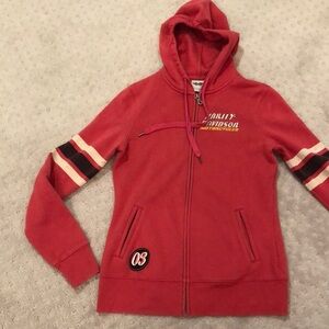 Harley Davidson zip Up hoodie.  Logos / embellishments on front and back